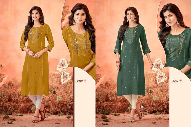 Serena Vol 10 By Ladies Flavour Rayon Embroidery Kurti Wholesale Shop In Surat